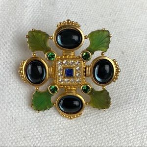 Lia Lianna Green Lalique Blue Cabachon CZ Brooch